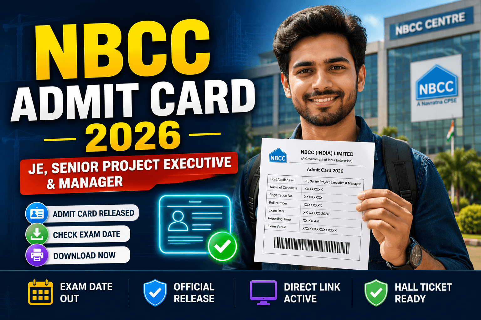NBCC Admit Card 2026 - JE, Senior Project Executive & Manager
