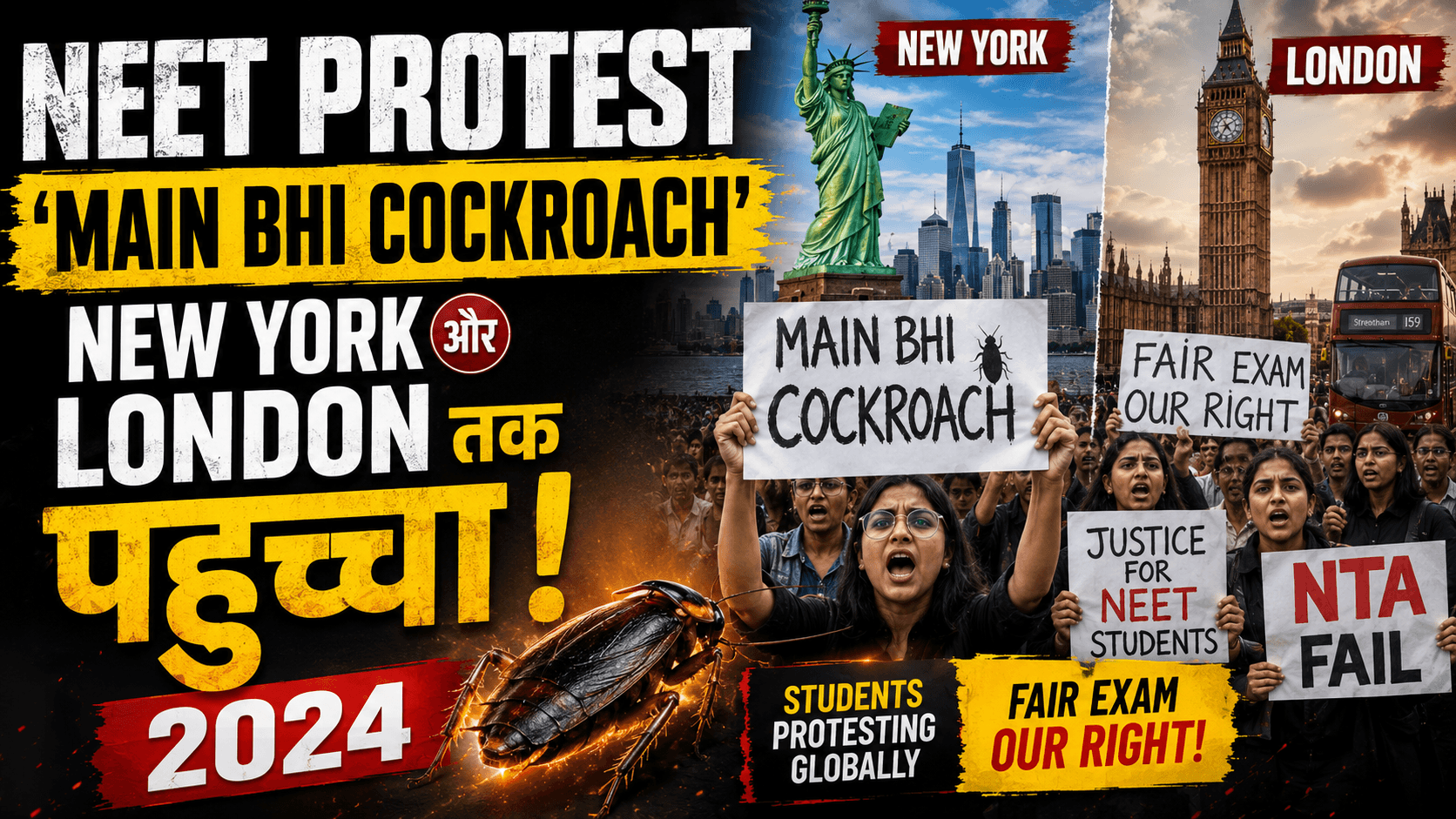 NEET Protest 'Main bhi cockroach' New York aur London tak pahuncha - 2024