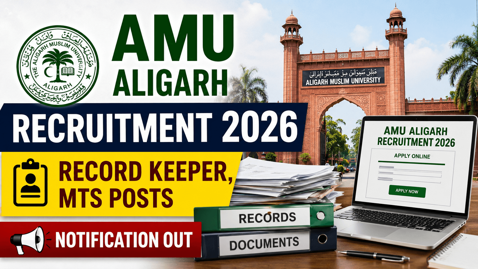 AMU Aligarh Recruitment 2026 - Record Keeper, MTS Posts