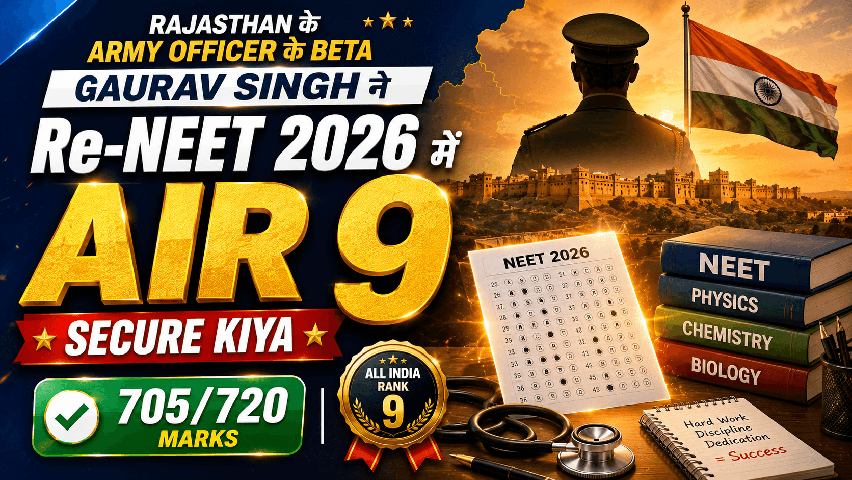 Rajasthan ke Army Officer ke Beta Gaurav Singh ne Re-NEET mein AIR 9 Secure Kiya 2025