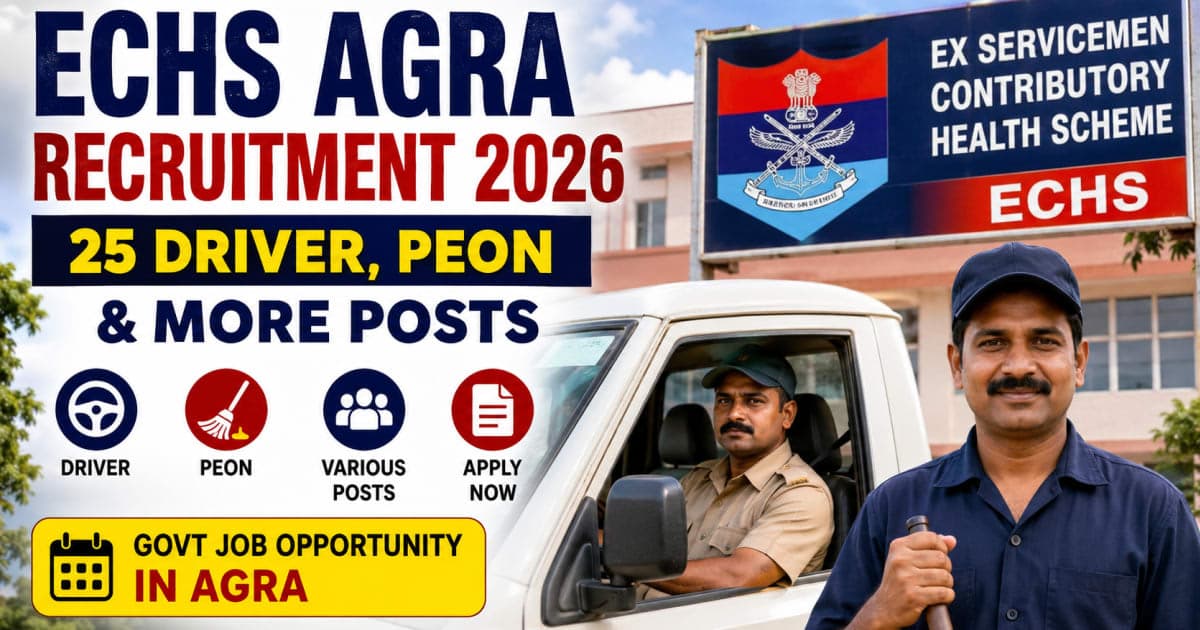 ECHS Agra Recruitment 2026 - 25 Driver, Peon and More Posts