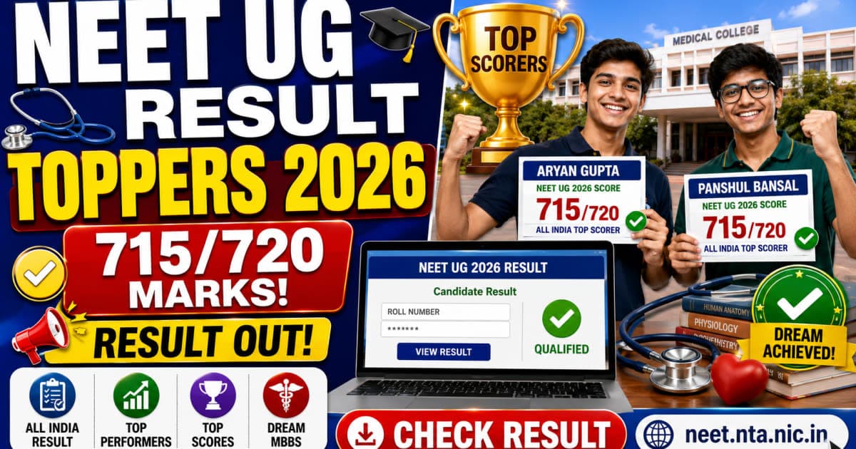 NEET UG Results 2026: Aryan Gupta aur Panshul Bansal Top Scorers, 715 out of 720 Marks